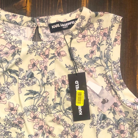 Karl Lagerfeld PARIS 🌸 Beautiful Mint Green w/Pale Pink Flowers Sleeveless SZ M - Picture 2 of 8